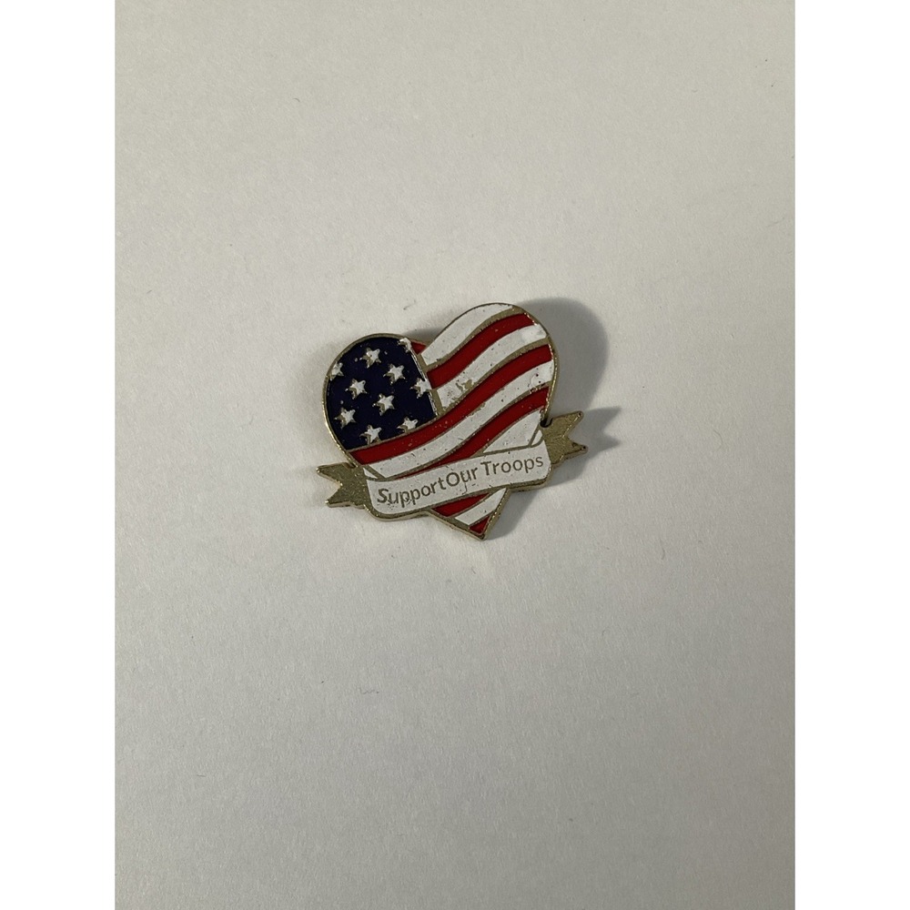 USA Flag Heart Support Our Troops Pin Patriotic American Pinback Tie Tac Gold